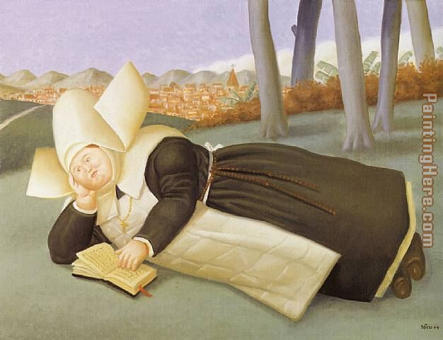 Reclined Nun painting - Fernando Botero Reclined Nun art painting